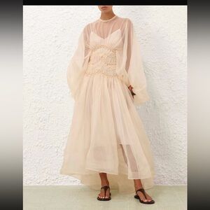 Zimmermann Sheer Cream Maxi Dress M